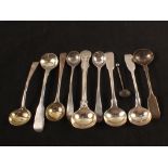 Ten various silver cruet spoons,