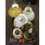 Five brass oil lamps (converted) plus two iron candle lanterns