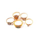 Three 9ct gold stone set rings,