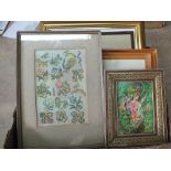 Two Indian prints in inlaid frames plus other pictures