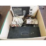 Various cutlery, deed box,