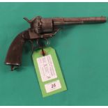 A Spanish 11mm pinfire 6 shot single action revolver, 11 1/2" overall with a 6 1/4" barrel,