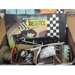 A boxed Scalextric set and accessories plus a Mercedes 190S in Ferrari C69 box