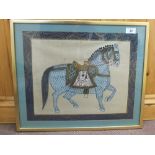 An Indian silk painting of a horse with decorative harness,