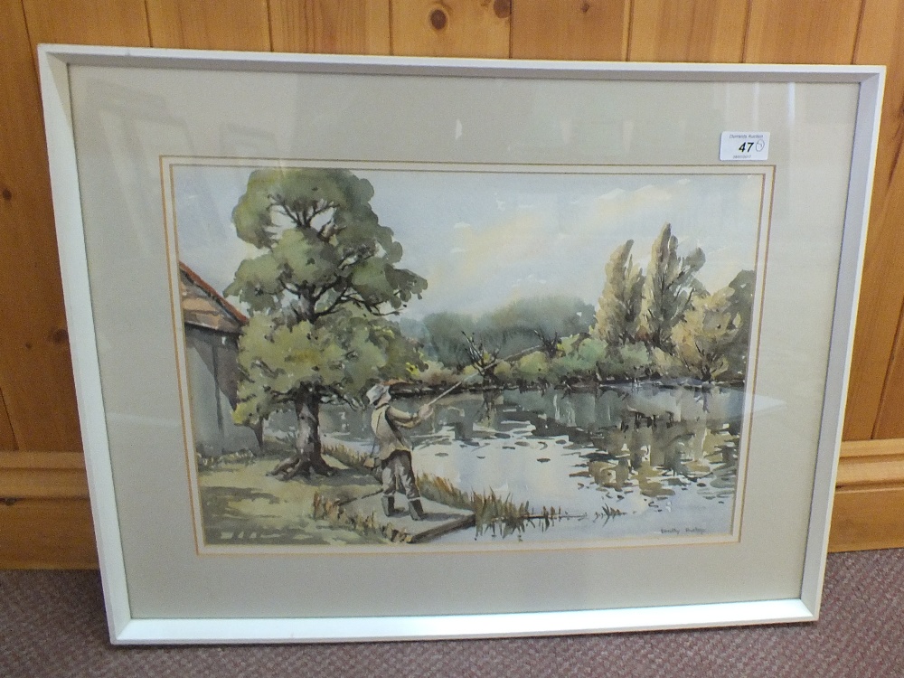 Dorothy Bishop watercolour of an angler, a limited edition signed golfing print, watercolours by P. - Image 7 of 7