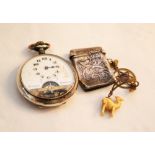 A French silver cased pocket watch plus a silver stamp case