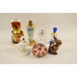 Four glass scent bottles plus other items