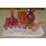 A cranberry glass decanter,