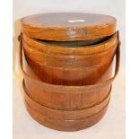 A 19th Century wooden banded lidded container plus a folding easel