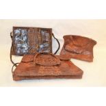 Three various crocodile skin handbags