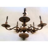 A heavy 19th Century Dutch style five branch brass chandelier, 18" high,