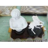 A white china rearing horse titled "Spirit of the Wild" and a Parian bust (as found)