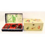 Cased Chinese replica tomb figures plus a painted box