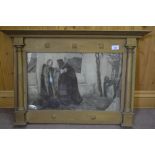 An overmantel mirror frame with Burne Jones coloured print