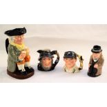 Doulton Toby jug with Churchill Toby tug and two character jugs