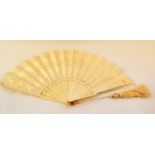An bone lace and silk fan plus beads and costume jewellery