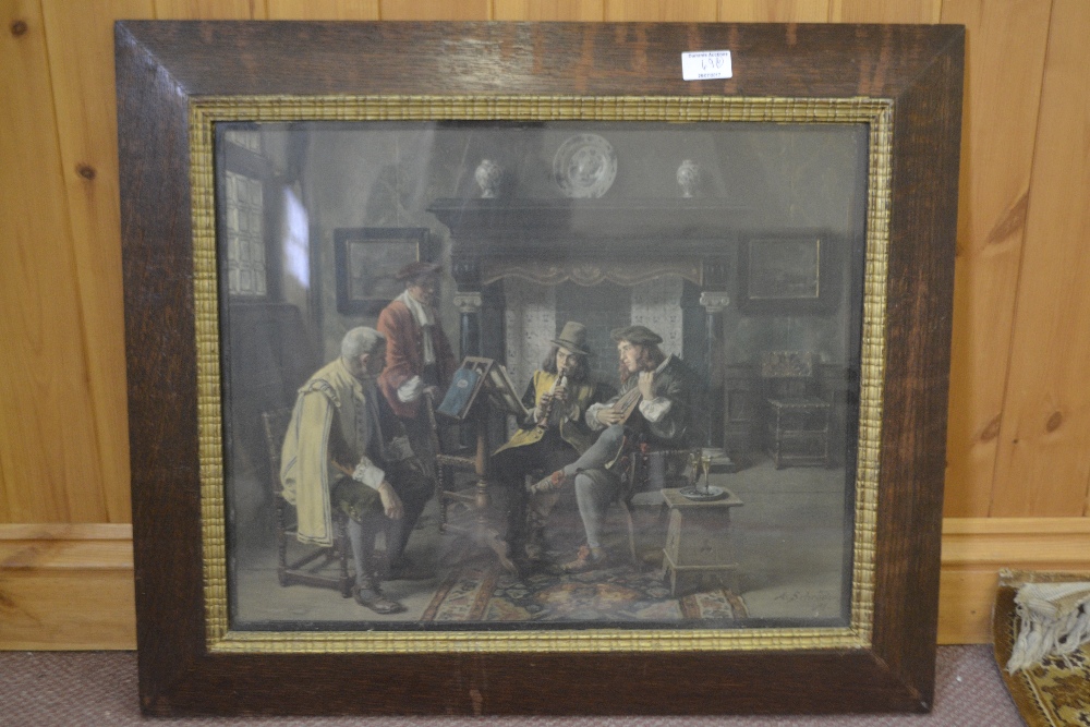 A large gilt framed print of a highlander plus three others