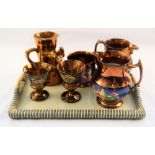 Victorian lustre jugs, goblet,