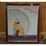 A stylised silk screen picture of a cat,