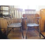 A pair of Windsor slat back elbow chairs
