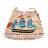 A 19th Century beaded bag with three masted sailing ship designs