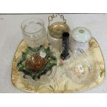 Various glassware to include Coronation basket biscuit barrel etc