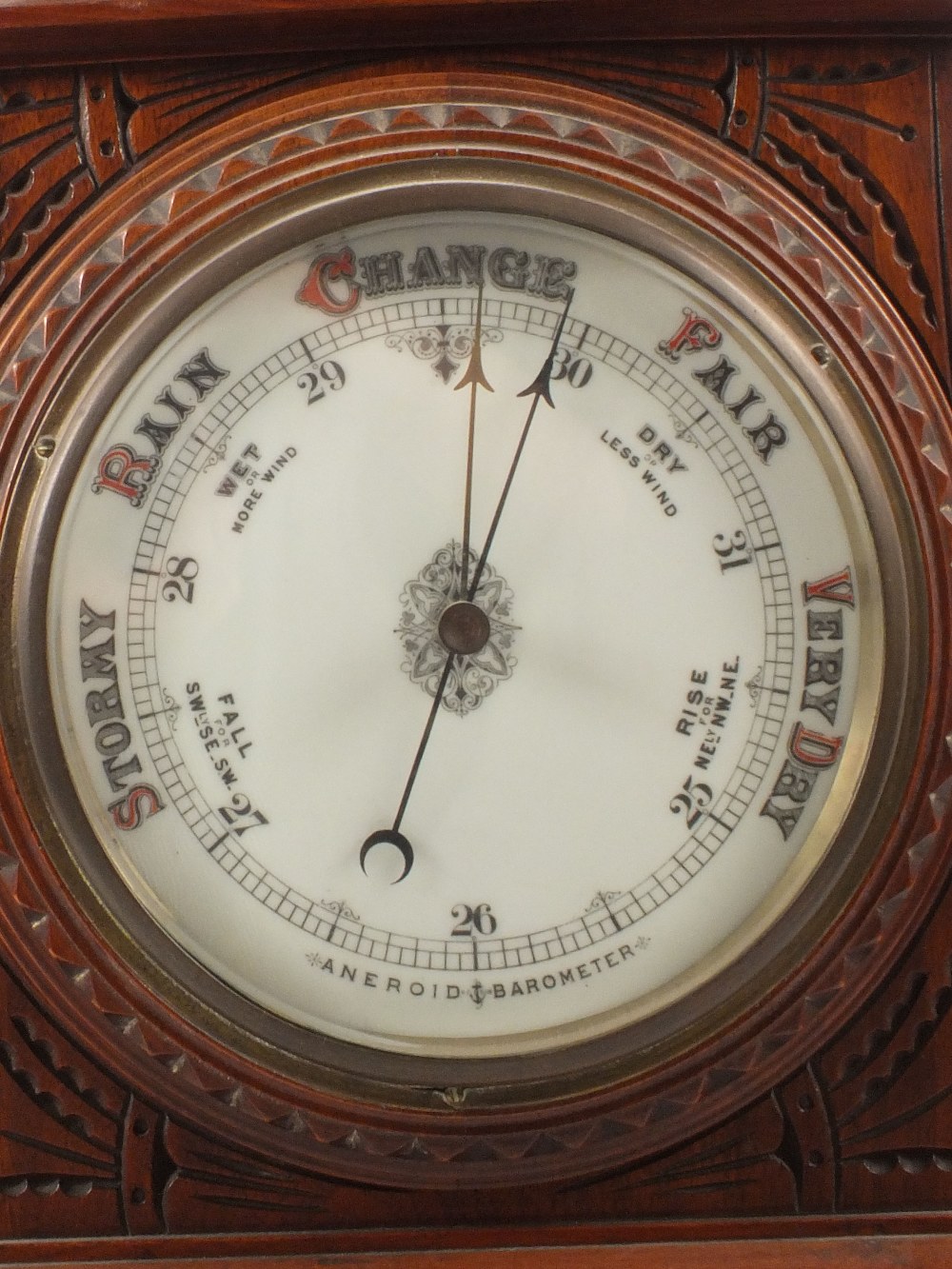 An aneroid barometer in heavily carved mahogany case - Image 2 of 2