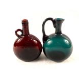 19th Century green and amber claret jugs