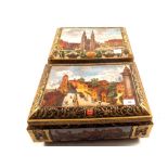 Two large Otto Schmidt tins with Medieval town view decoration