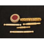 Needlework items to include four bone needle cases,