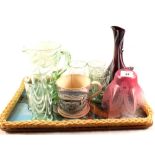 A Richard Goulding Art Glass ewer, a glass lemonade set,