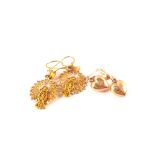 Two pairs of earrings 9ct gold hearts,