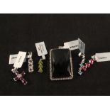 Six various stone set silver pendants including large onyx and topaz, pink topaz,