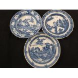 Three 19th Century blue and white plates including boy on buffalo