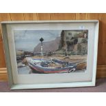 James Davies, watercolour titled 'Boats at Staithes',