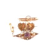 Three 9ct gold brooches including a Mizpah brooch