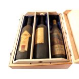 A wooden Rioja case containing six bottles of wine including 2006 Banrock Station Shiraz and 1972