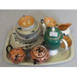 A lustre silhouette figure part tea set plus Porsgrund Wedgwood and other coffee wares (three