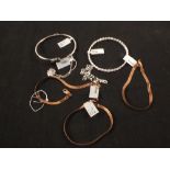 Seven various silver bracelets and bangles, one set with pearls,