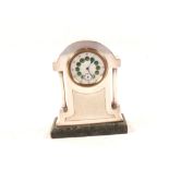 A silver table clock with green and gilt enamel numerals (no glass),