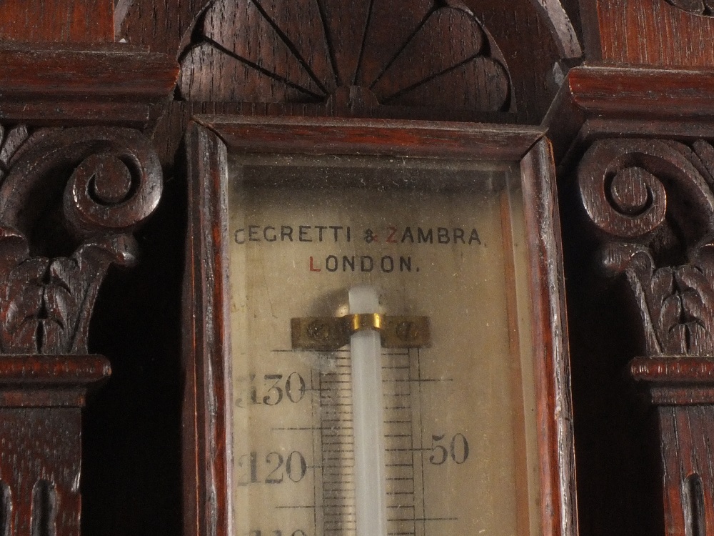 A 19th Century Negretti & Zambra aneroid barometer in carved oak architectural case, No. - Image 3 of 3