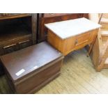 A satinwood and rouge marble washstand and an oak box