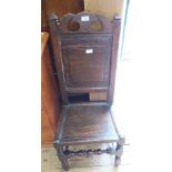 An 18th Century oak hard seat chair and Georgian mahogany washstand