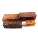 Indian/SriLankan carved boxes plus two other wooden boxes
