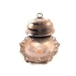 A silver plated shell edged salver on claw and ball feet plus a silver plated meat cover