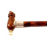 A silver and bone mounted whistling walking cane