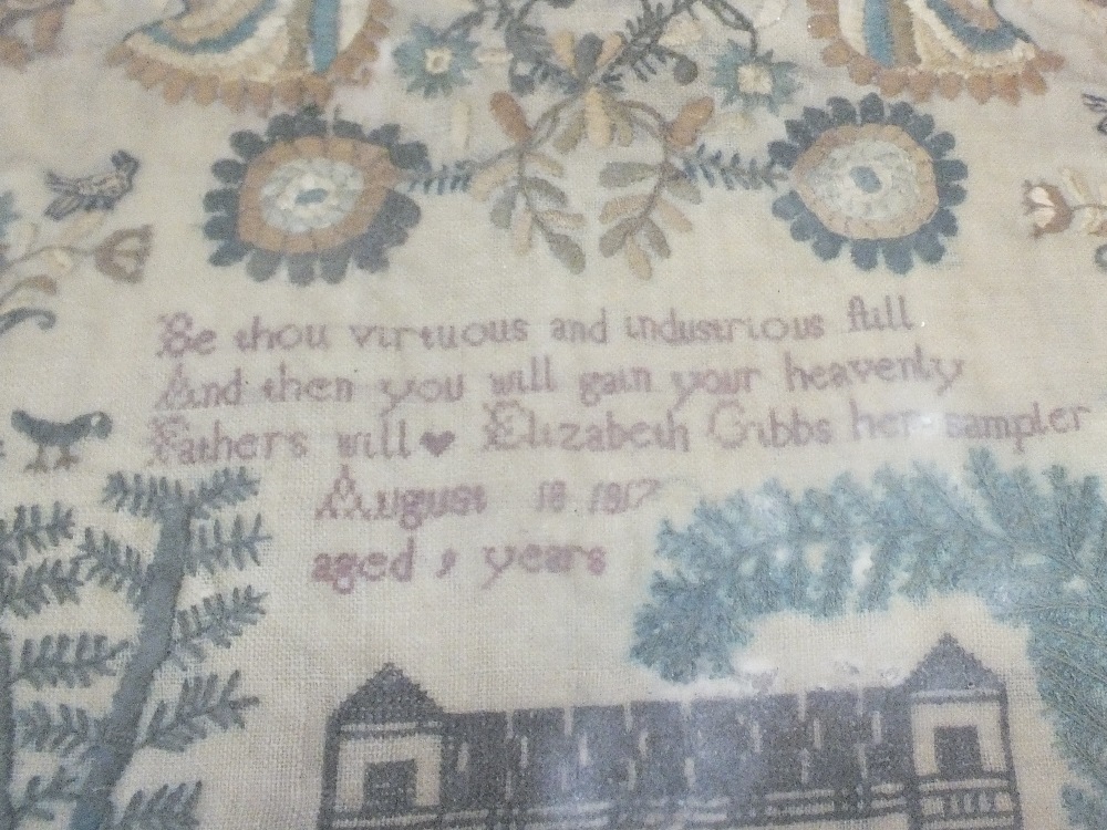 A 19th Century needlework house, tree and floral sampler by Elizabeth Gibbs, aged 9 years, 1817, - Image 2 of 2