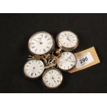 Two silver fob watches plus two pocket watches