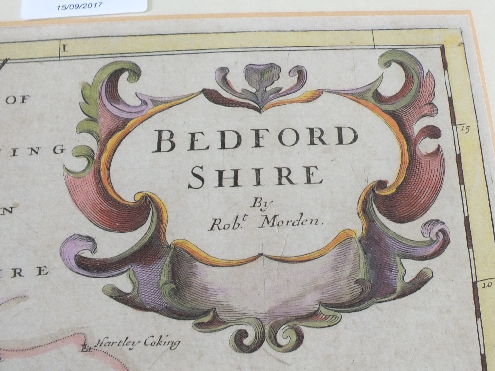 A Robert Morden outline coloured map of Bedfordshire - Image 2 of 2