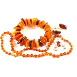 A selection of amber including bracelet,